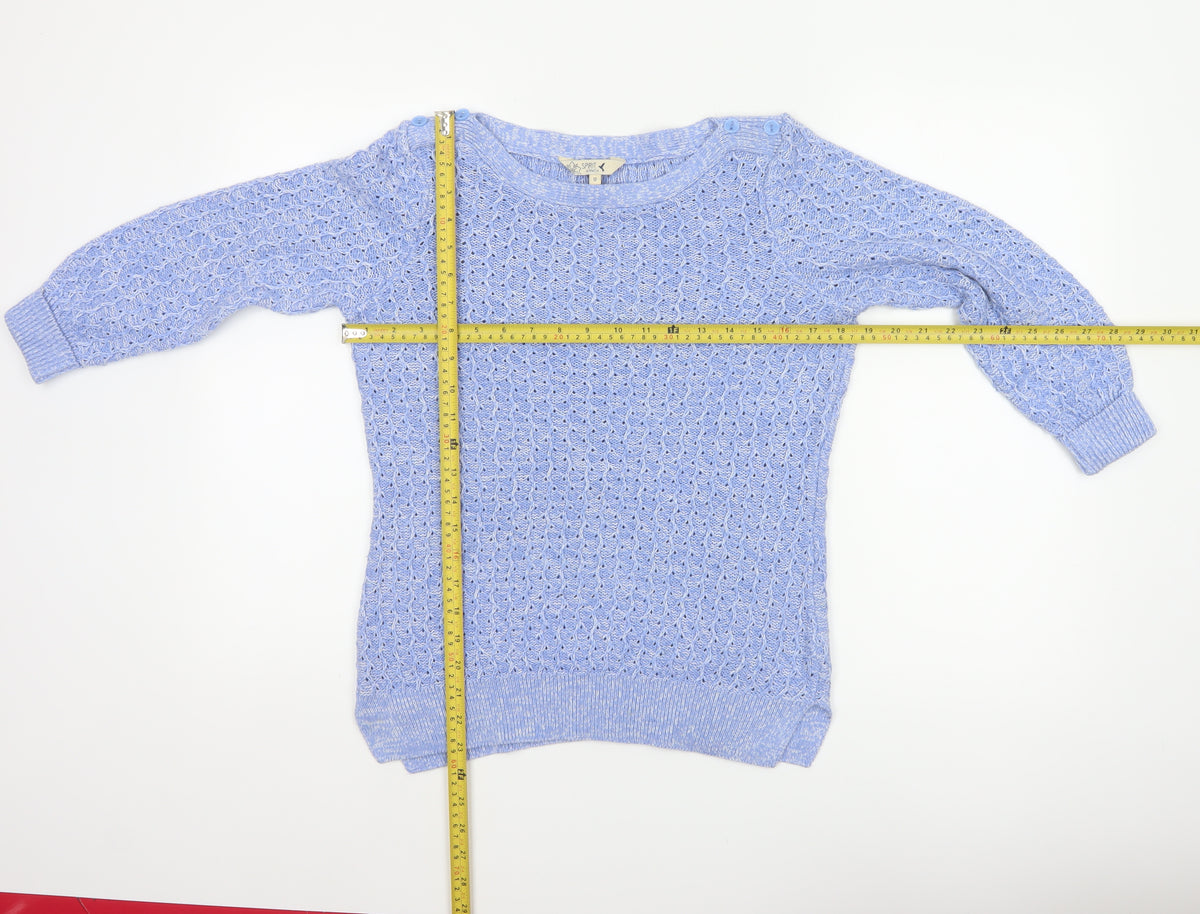Spirit at M&Co Women Blue Size 12 Open Knit Button Shoulder Jumper