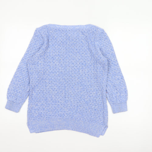 Spirit at M&Co Women Blue Size 12 Open Knit Button Shoulder Jumper