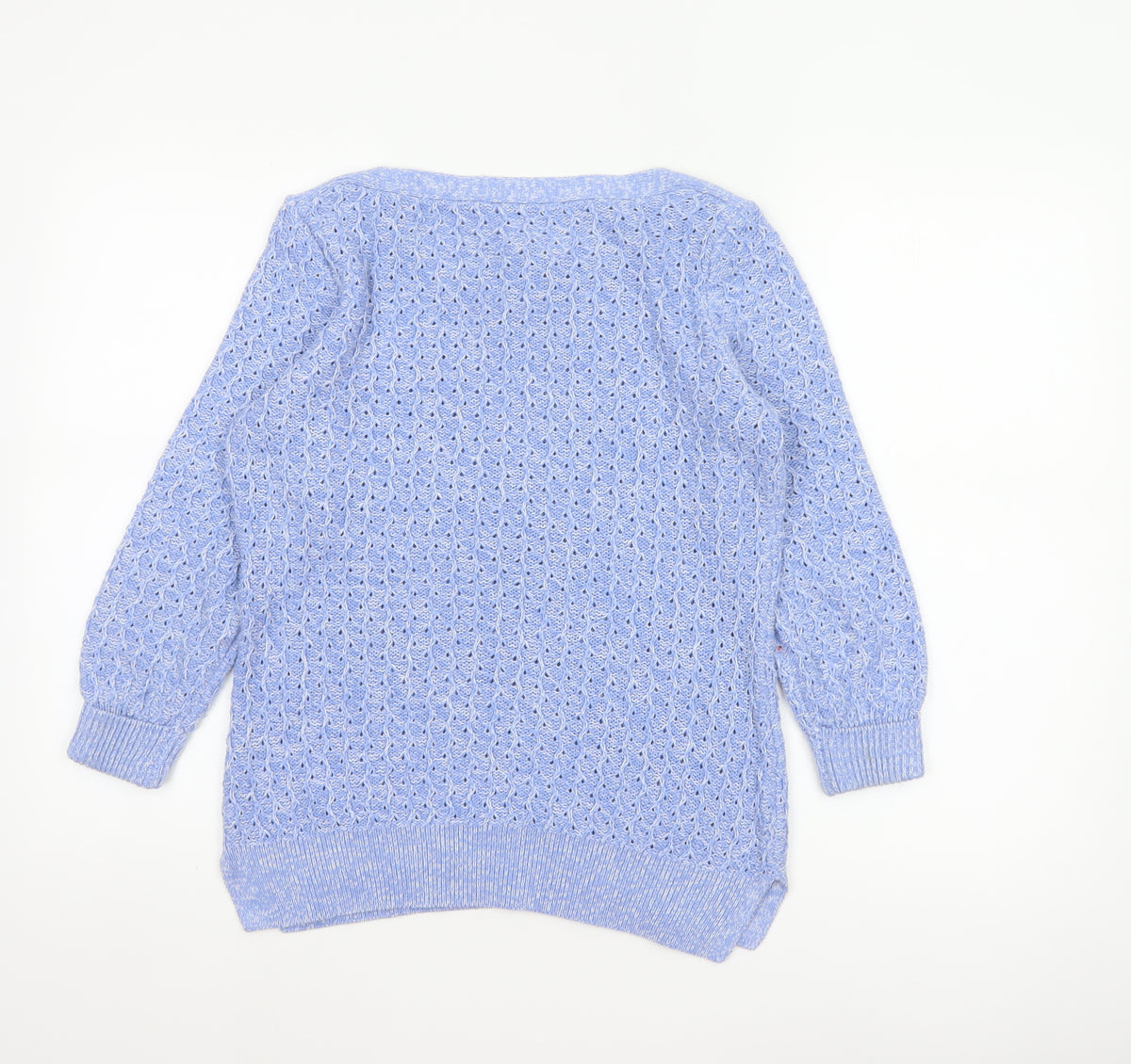 Spirit at M&Co Women Blue Size 12 Open Knit Button Shoulder Jumper