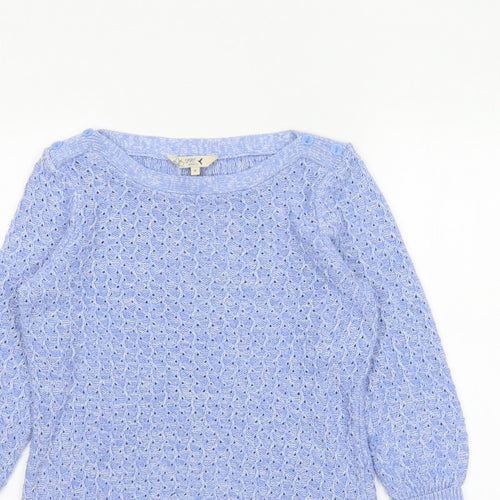 Spirit at M&Co Women Blue Size 12 Open Knit Button Shoulder Jumper