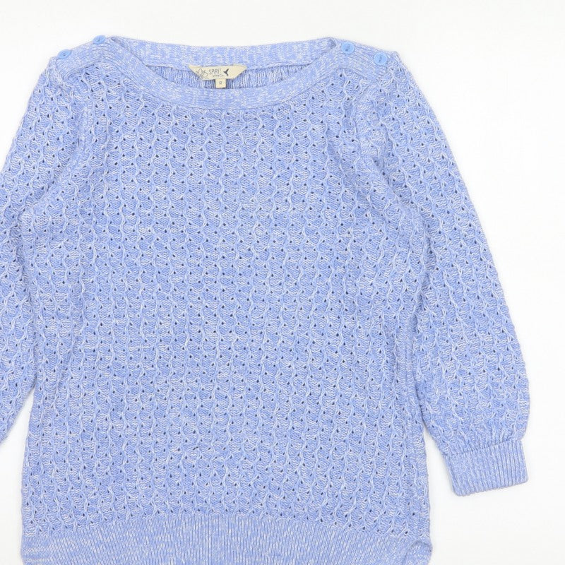 Spirit at M&Co Women Blue Size 12 Open Knit Button Shoulder Jumper
