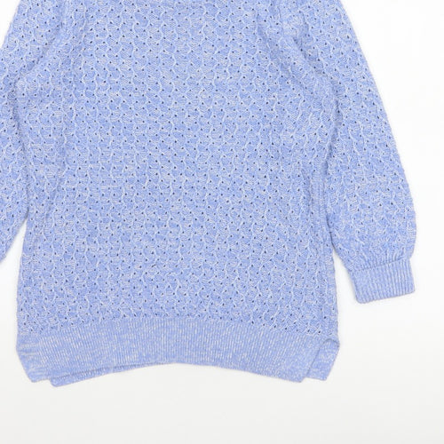 Spirit at M&Co Women Blue Size 12 Open Knit Button Shoulder Jumper