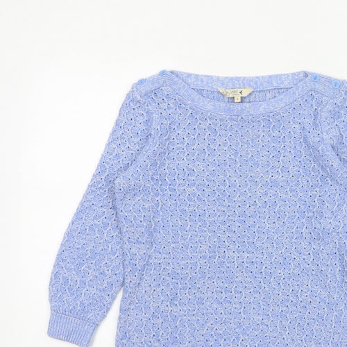 Spirit at M&Co Women Blue Size 12 Open Knit Button Shoulder Jumper