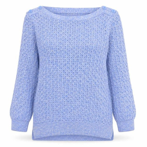 Spirit at M&Co Women Blue Size 12 Open Knit Button Shoulder Jumper