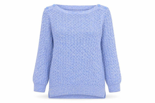 Spirit at M&Co Women Blue Size 12 Open Knit Button Shoulder Jumper
