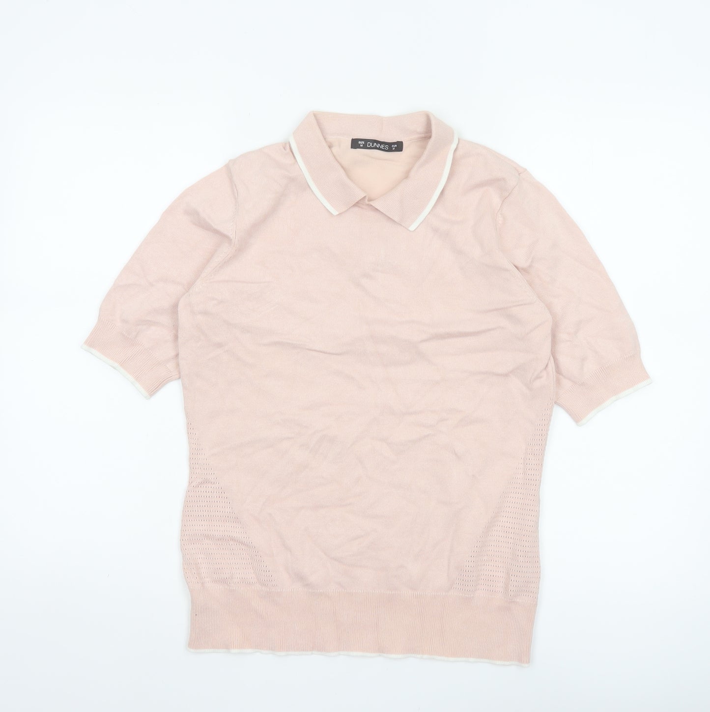 Dunnes Women Pink M Knit Polo Top Short Sleeve Contrast Trim