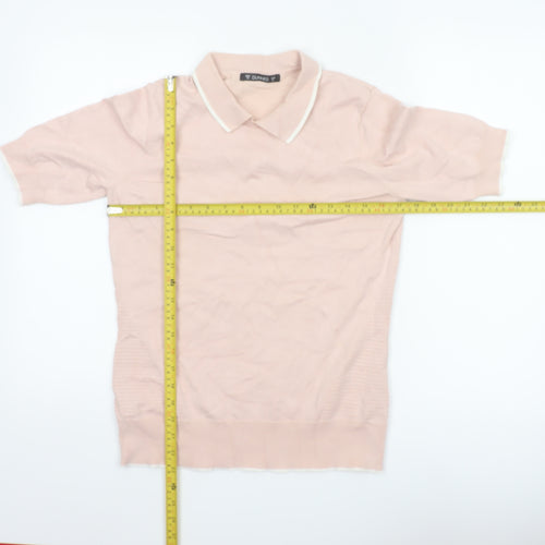 Dunnes Women Pink M Knit Polo Top Short Sleeve Contrast Trim