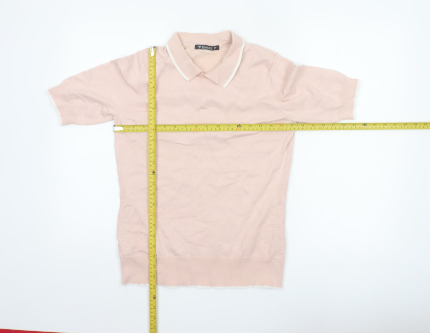 Dunnes Women Pink M Knit Polo Top Short Sleeve Contrast Trim