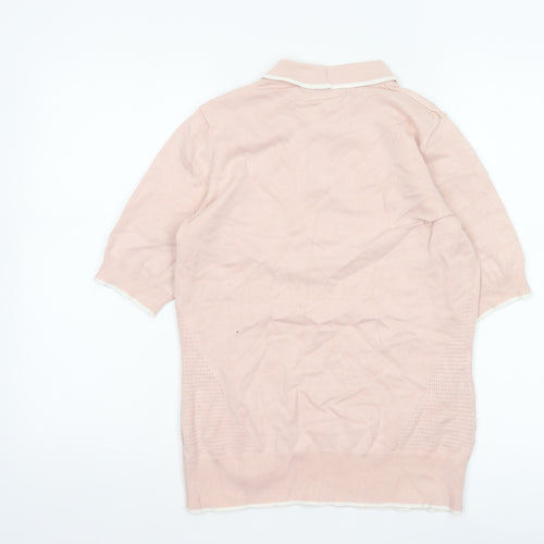 Dunnes Women Pink M Knit Polo Top Short Sleeve Contrast Trim