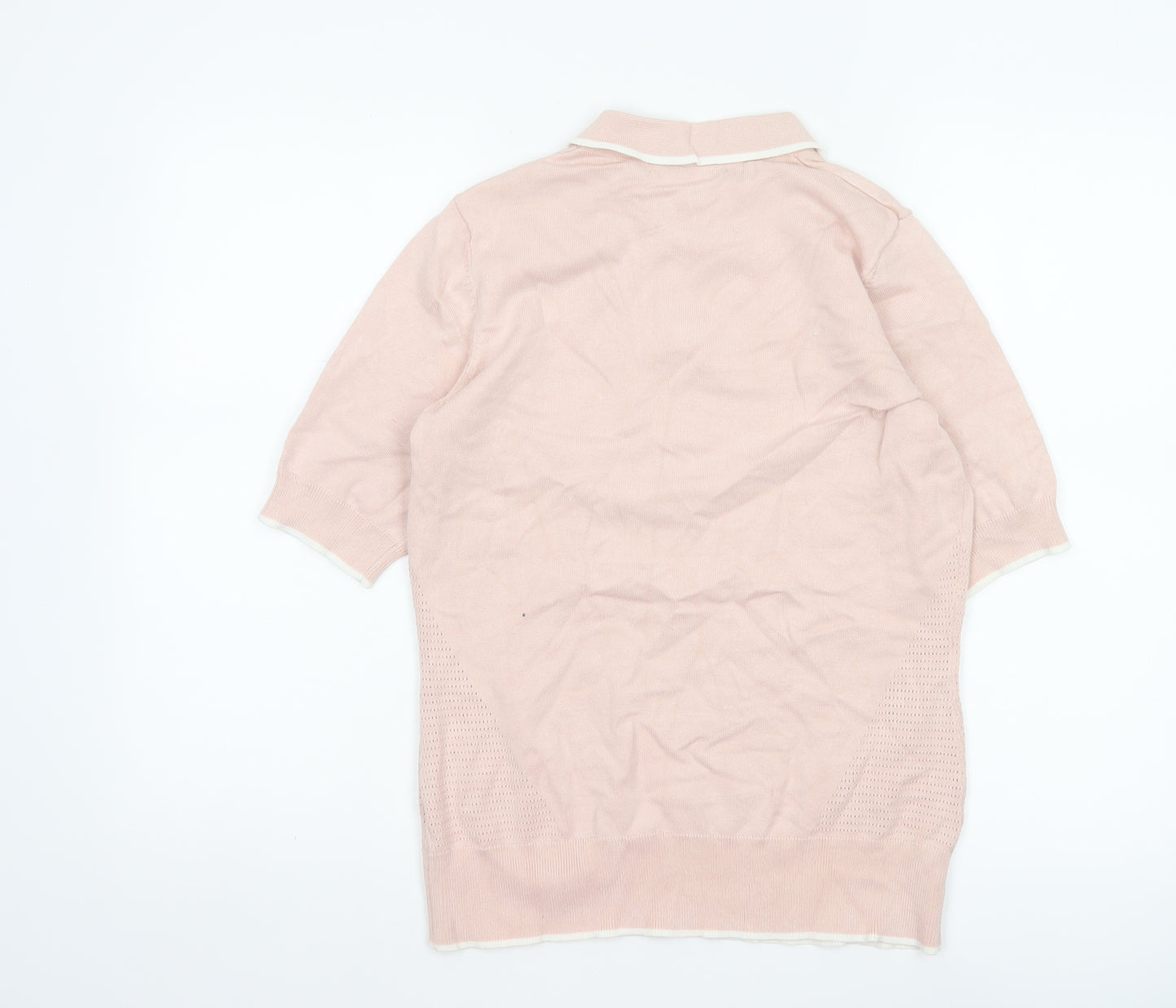 Dunnes Women Pink M Knit Polo Top Short Sleeve Contrast Trim