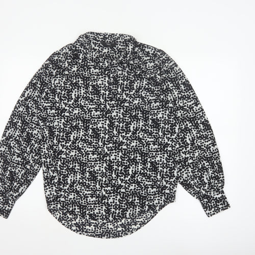 Next Women Black White Animal Print Button-Up Blouse UK 10