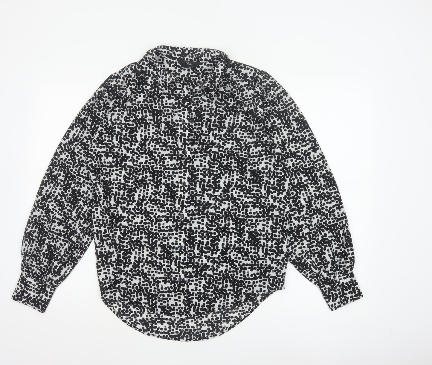 Next Women Black White Animal Print Button-Up Blouse UK 10