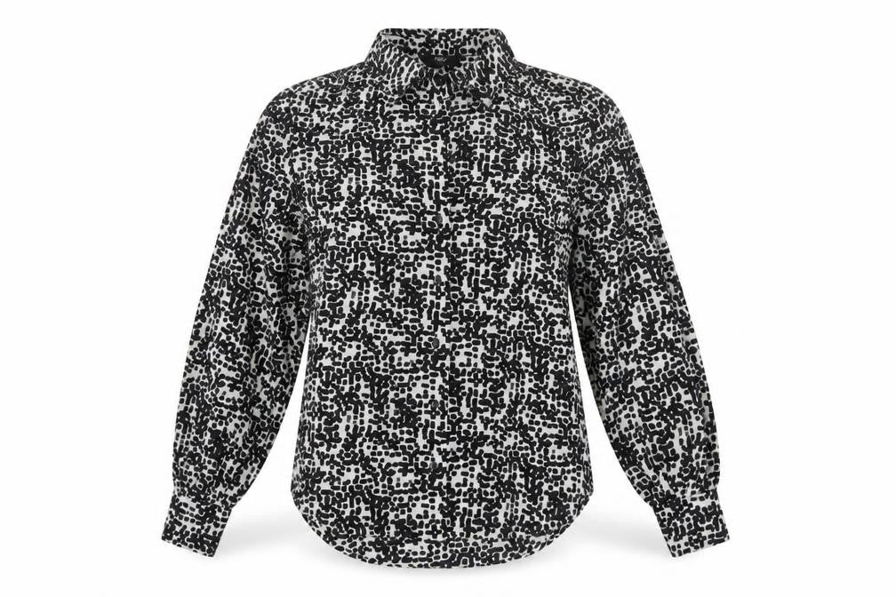 Front view of Next Women Black White Animal Print Button-Up Blouse UK 10