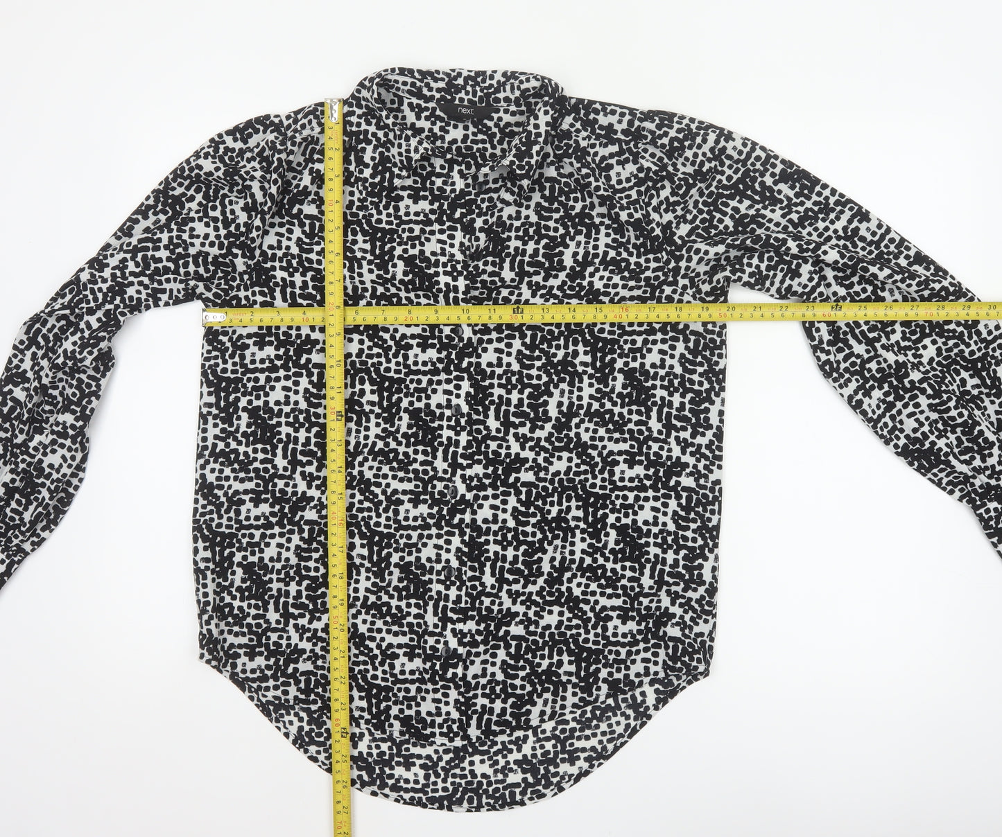 Next Women Black White Animal Print Button-Up Blouse UK 10
