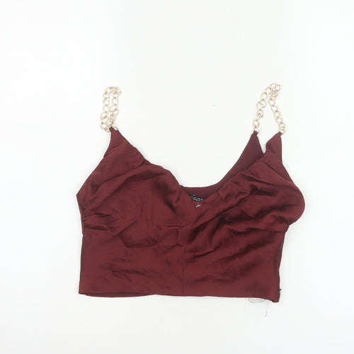 Zara Women Red UK 8 Cropped Chain Strap Camisole Party Top