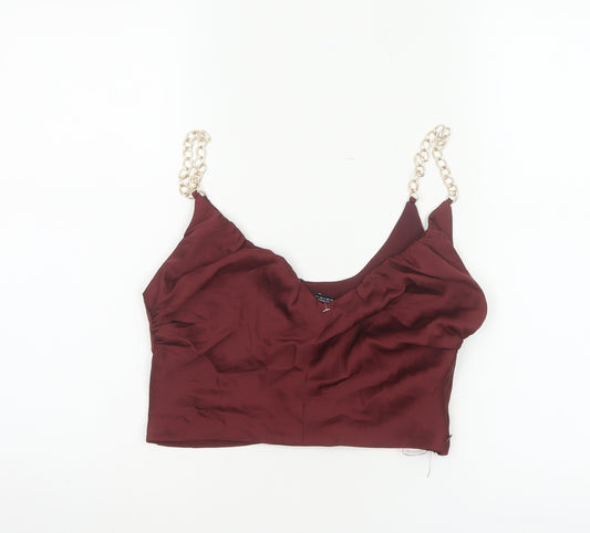 Zara Women Red UK 8 Cropped Chain Strap Camisole Party Top