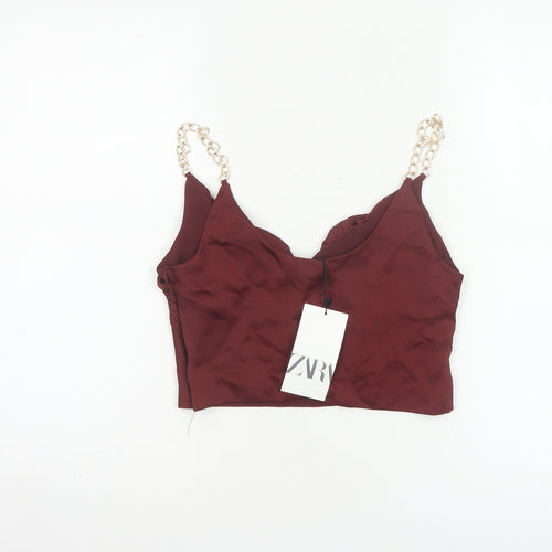 Zara Women Red UK 8 Cropped Chain Strap Camisole Party Top
