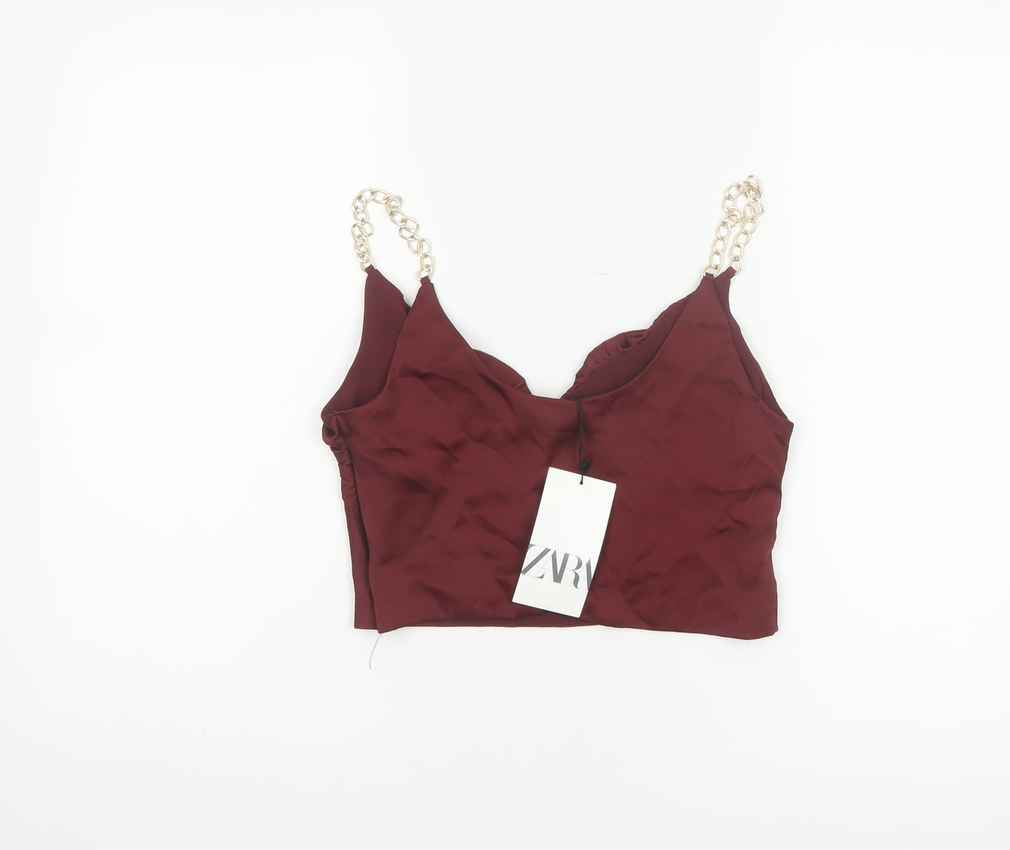 Zara Women Red UK 8 Cropped Chain Strap Camisole Party Top