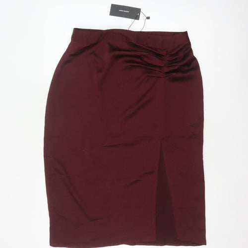 Vero Moda Women Red L Midi Pencil Skirt Ruched Slit New
