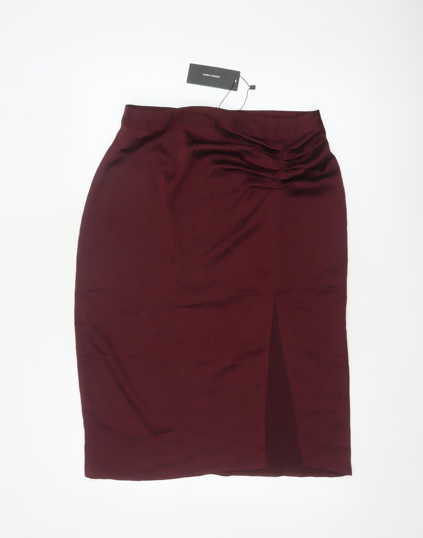 Vero Moda Women Red L Midi Pencil Skirt Ruched Slit New