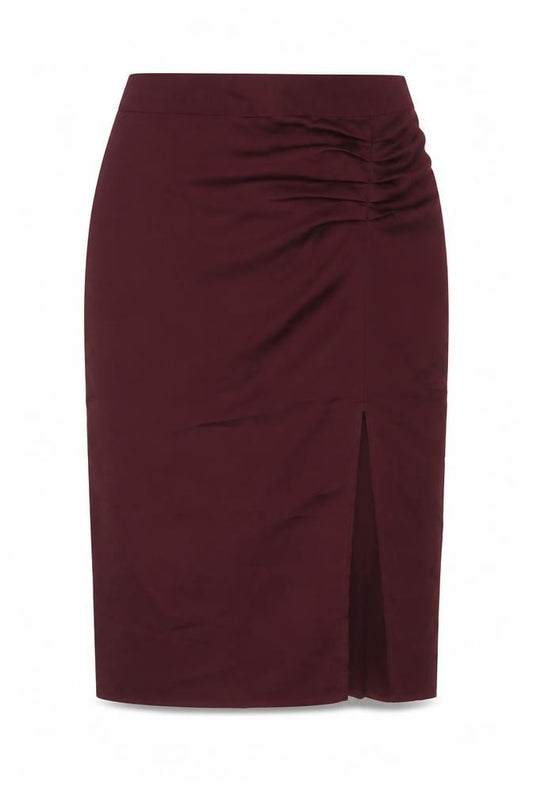 Vero Moda Women Red L Midi Pencil Skirt Ruched Slit New