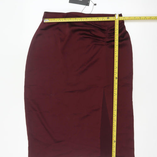 Vero Moda Women Red L Midi Pencil Skirt Ruched Slit New