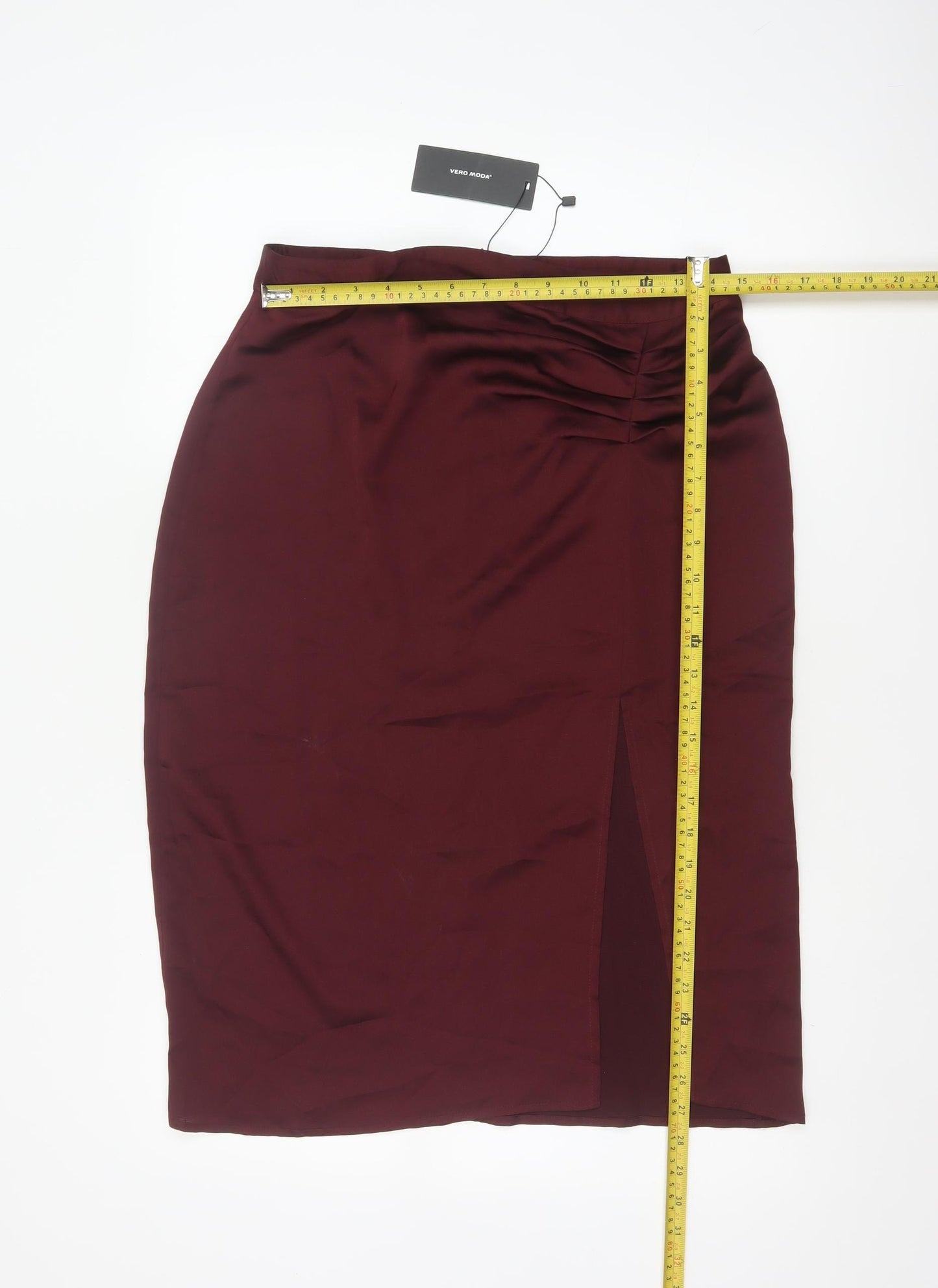 Vero Moda Women Red L Midi Pencil Skirt Ruched Slit New
