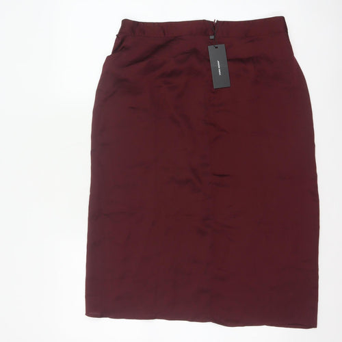 Vero Moda Women Red L Midi Pencil Skirt Ruched Slit New