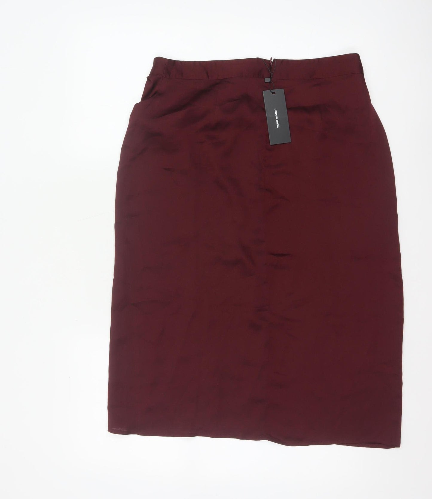 Vero Moda Women Red L Midi Pencil Skirt Ruched Slit New