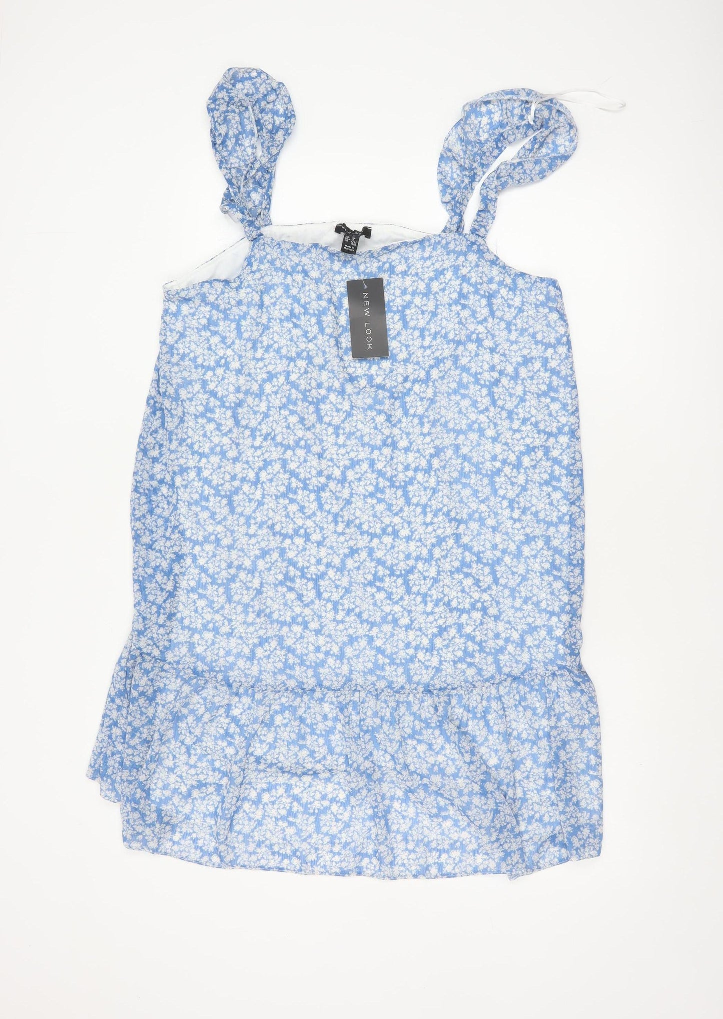 New Look Women Blue Floral Strappy Fit & Flare Short Dress UK 16