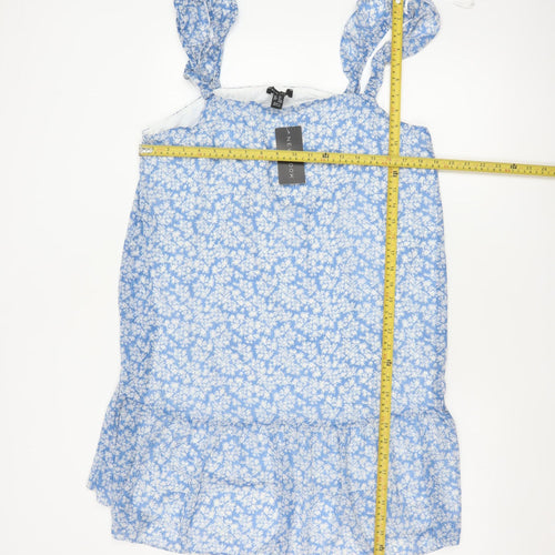 New Look Women Blue Floral Strappy Fit & Flare Short Dress UK 16