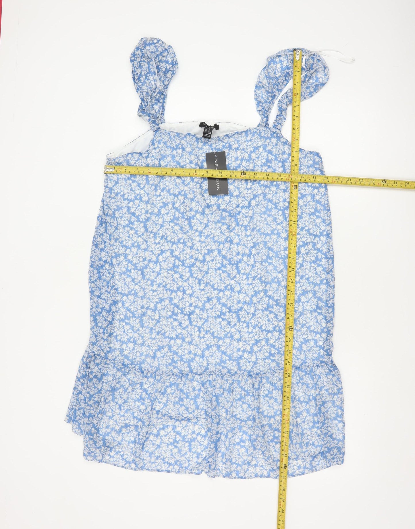 New Look Women Blue Floral Strappy Fit & Flare Short Dress UK 16