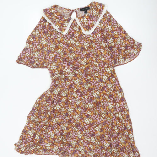 New Look Women Brown Floral Fit & Flare Collared Dress UK 16