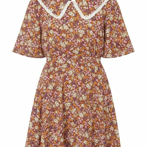 New Look Women Brown Floral Fit & Flare Collared Dress UK 16