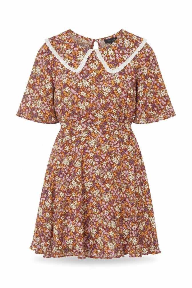 New Look Women Brown Floral Fit & Flare Collared Dress UK 16
