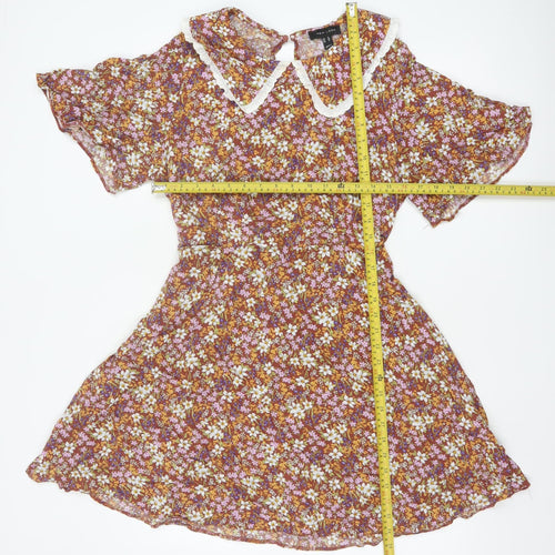 New Look Women Brown Floral Fit & Flare Collared Dress UK 16
