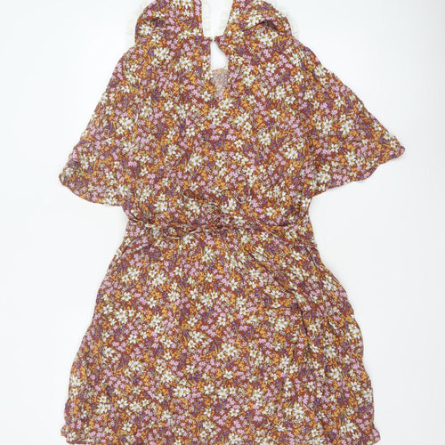 New Look Women Brown Floral Fit & Flare Collared Dress UK 16