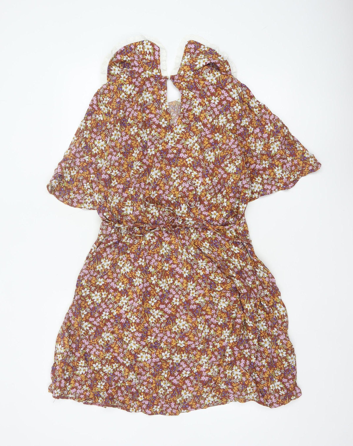 New Look Women Brown Floral Fit & Flare Collared Dress UK 16