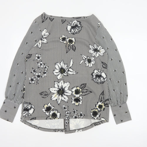 Next Women Black White Floral Stripe Long Sleeve Blouse UK 12