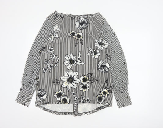 Next Women Black White Floral Stripe Long Sleeve Blouse UK 12