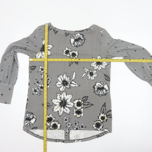 Next Women Black White Floral Stripe Long Sleeve Blouse UK 12