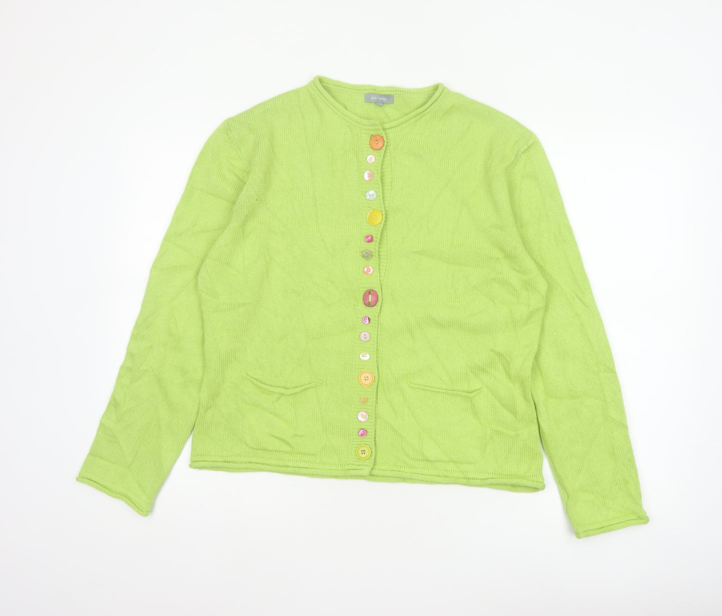 Per Una Women Green UK 18 Button Front Knit Cardigan Pockets