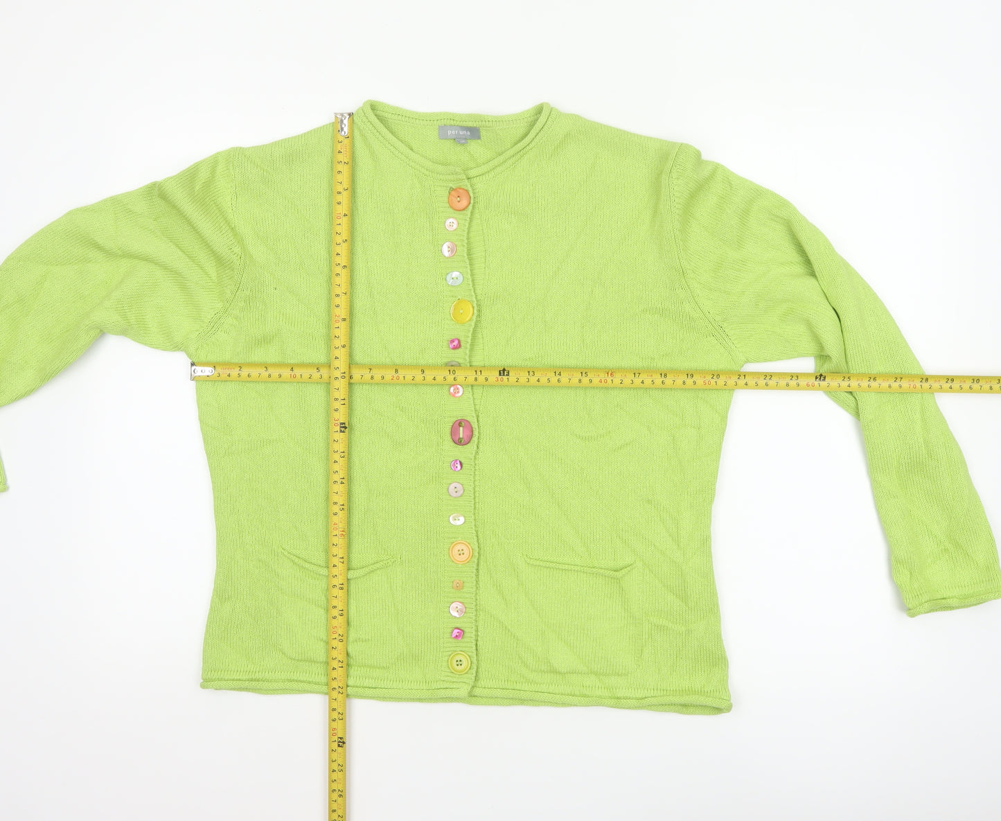 Per Una Women Green UK 18 Button Front Knit Cardigan Pockets
