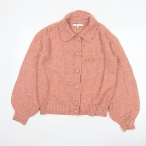 Next Women Pink Button Collared Balloon Sleeve Knit Cardigan UK 12
