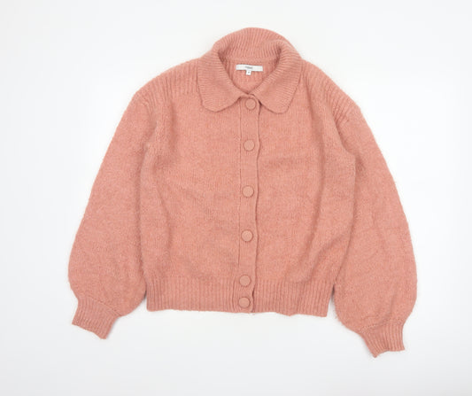Next Women Pink Button Collared Balloon Sleeve Knit Cardigan UK 12