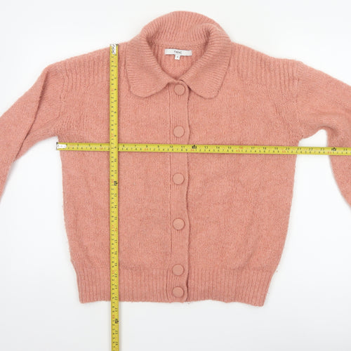 Next Women Pink Button Collared Balloon Sleeve Knit Cardigan UK 12