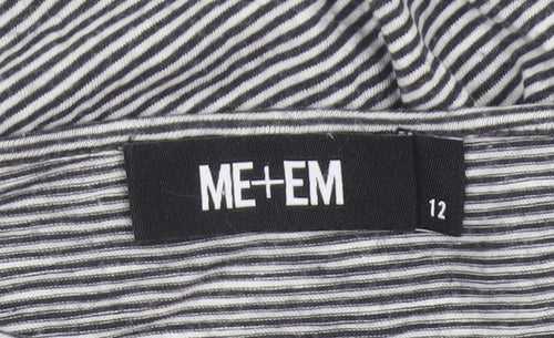 ME+EM Women’s Black White Stripe Cotton Lace Cuff Long Sleeve Top UK 12
