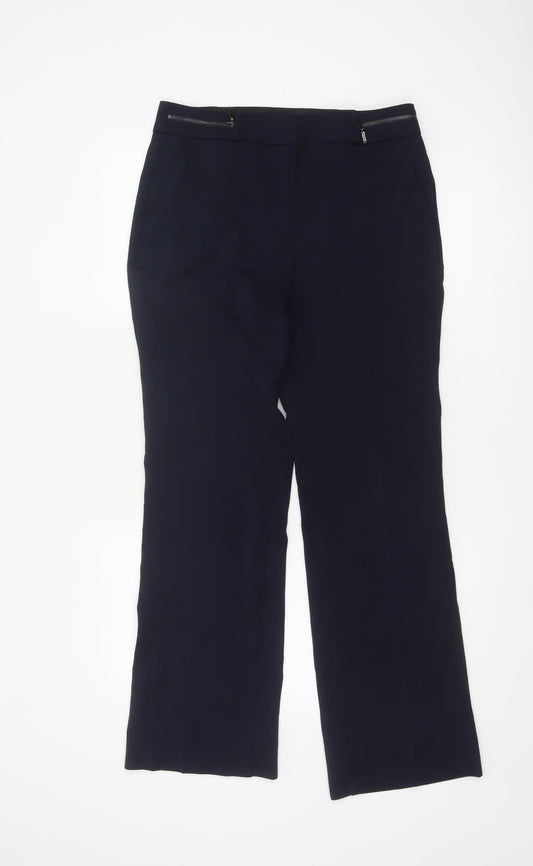 Marks and Spencer Women Navy UK 10 Long Flared Tailored Trousers
