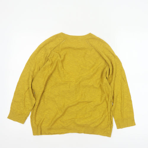 White Stuff Women Yellow Size 12 Linen Cotton V-Neck Cardigan