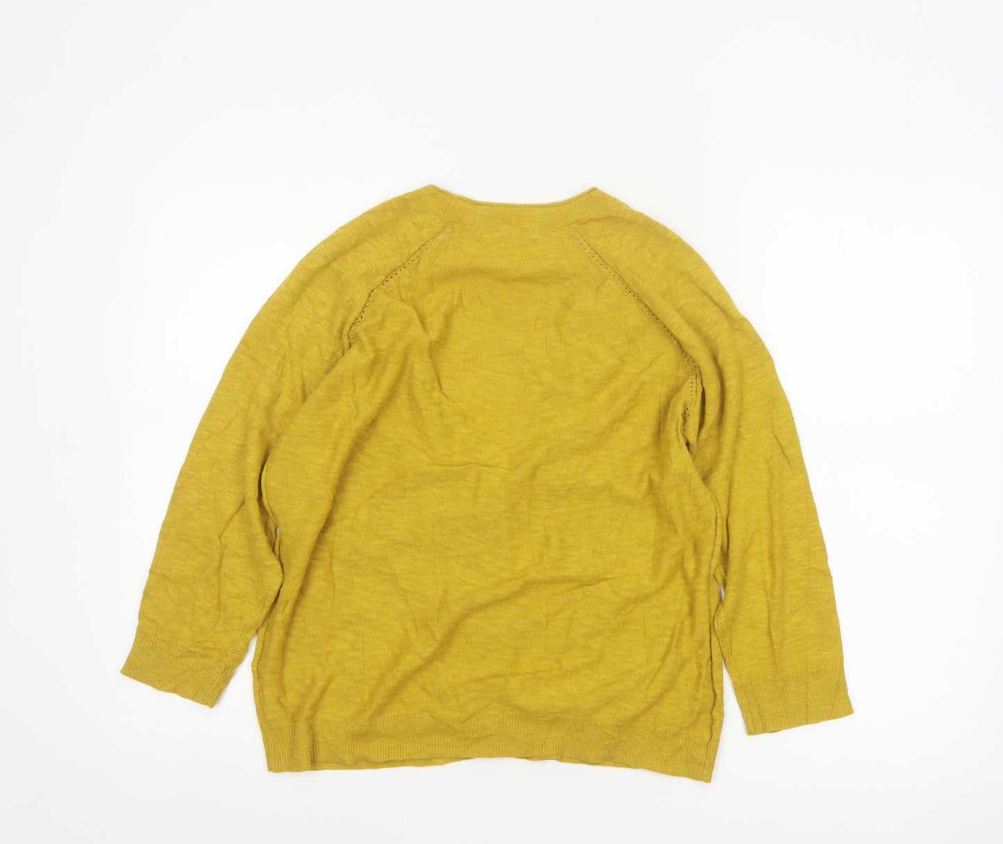 White Stuff Women Yellow Size 12 Linen Cotton V-Neck Cardigan